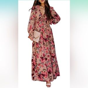 BLENCOT NWT Womens Floral V Neck Long Sleeve Maxi Dress